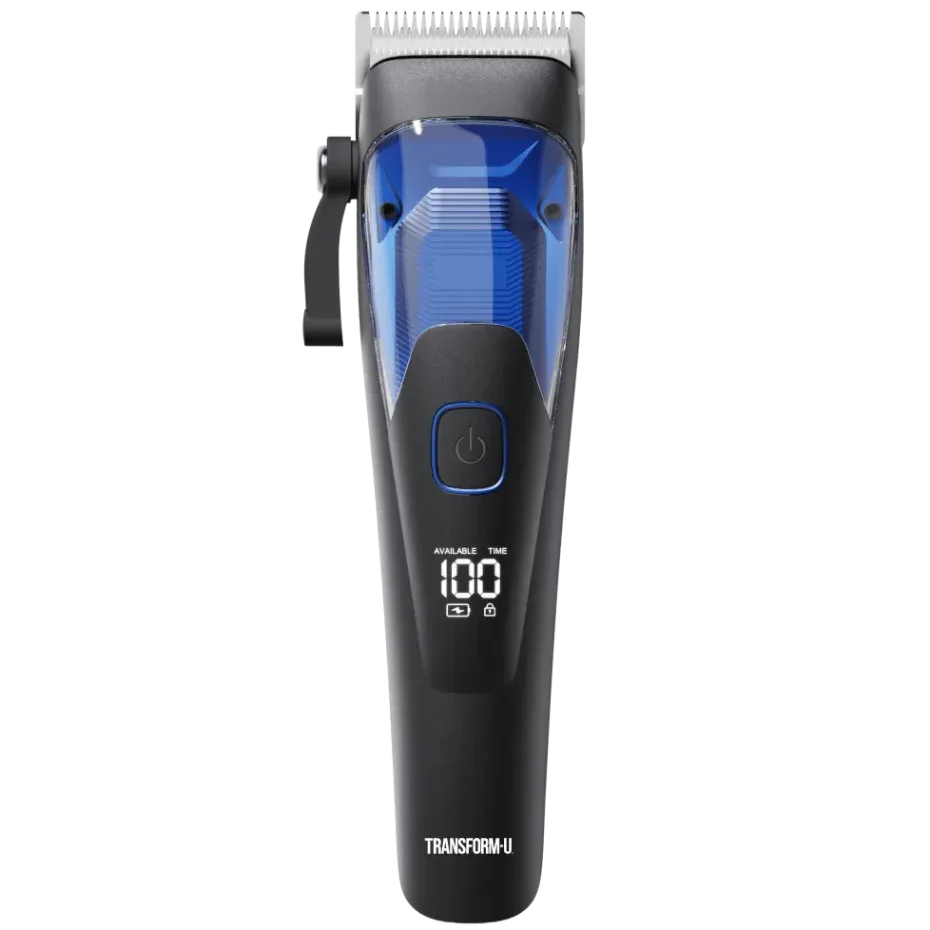 Hair clipper with digital display on a transparent background