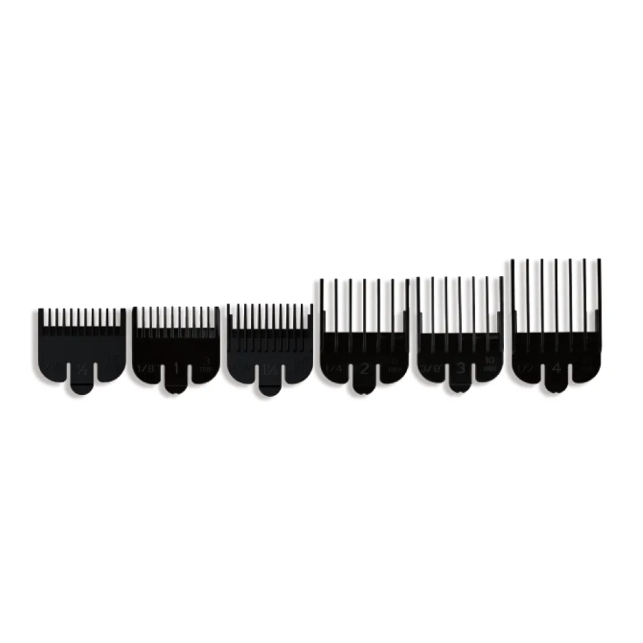 Set of black hair combs on a white background