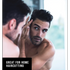 Man examining his haircut in a mirror with text 'Great for Home Haircutting'.