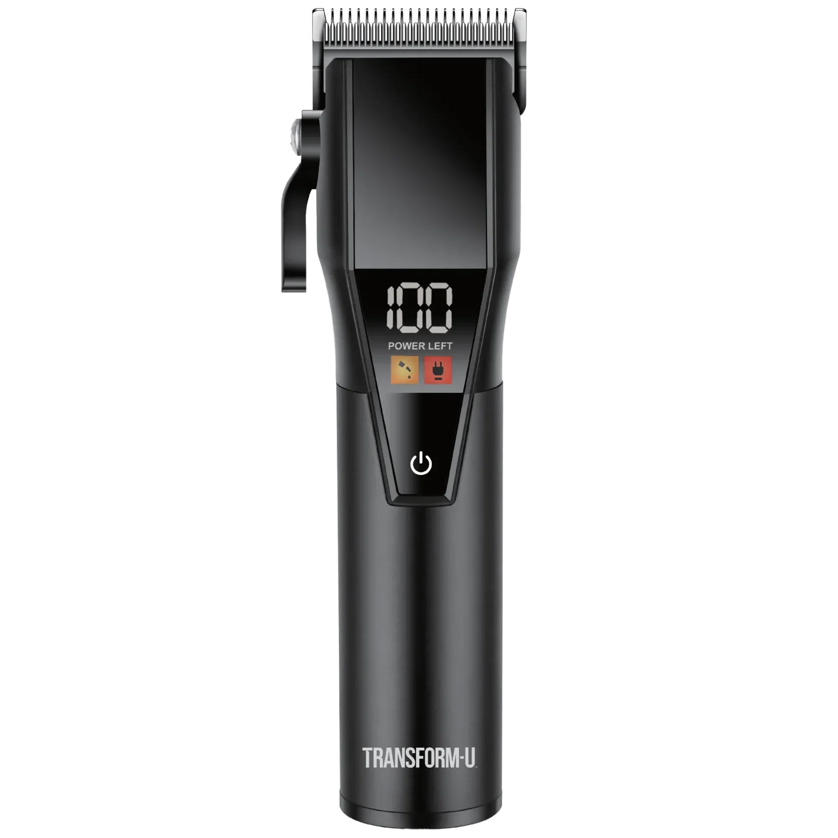 Black hair clipper with digital display on a transparent background