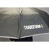 Black umbrella with 'TRANSFORM-U' branding on a gray background