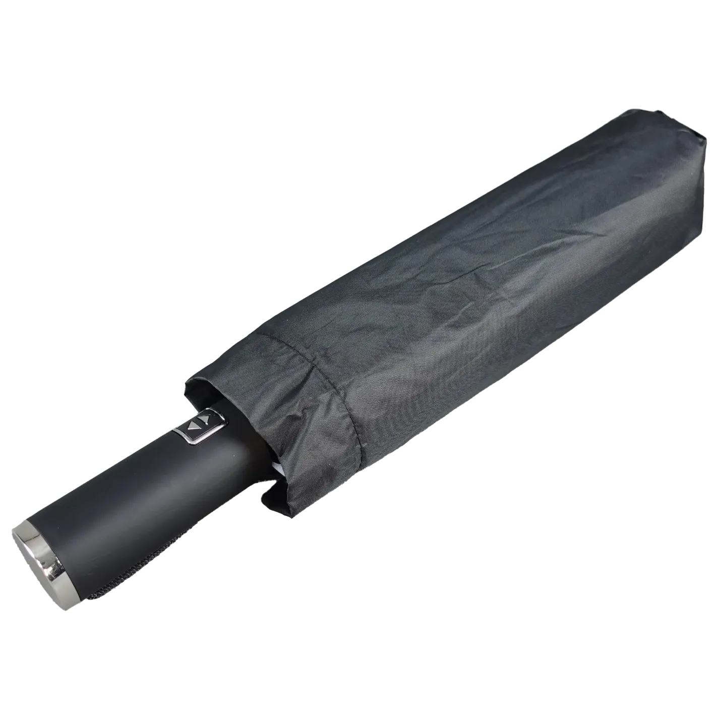 Black folded umbrella on a transparent background