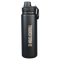 Black water bottle with 'TRANSFORM-U' branding on a transparent background
