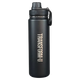 Black water bottle with 'TRANSFORM-U' branding on a transparent background